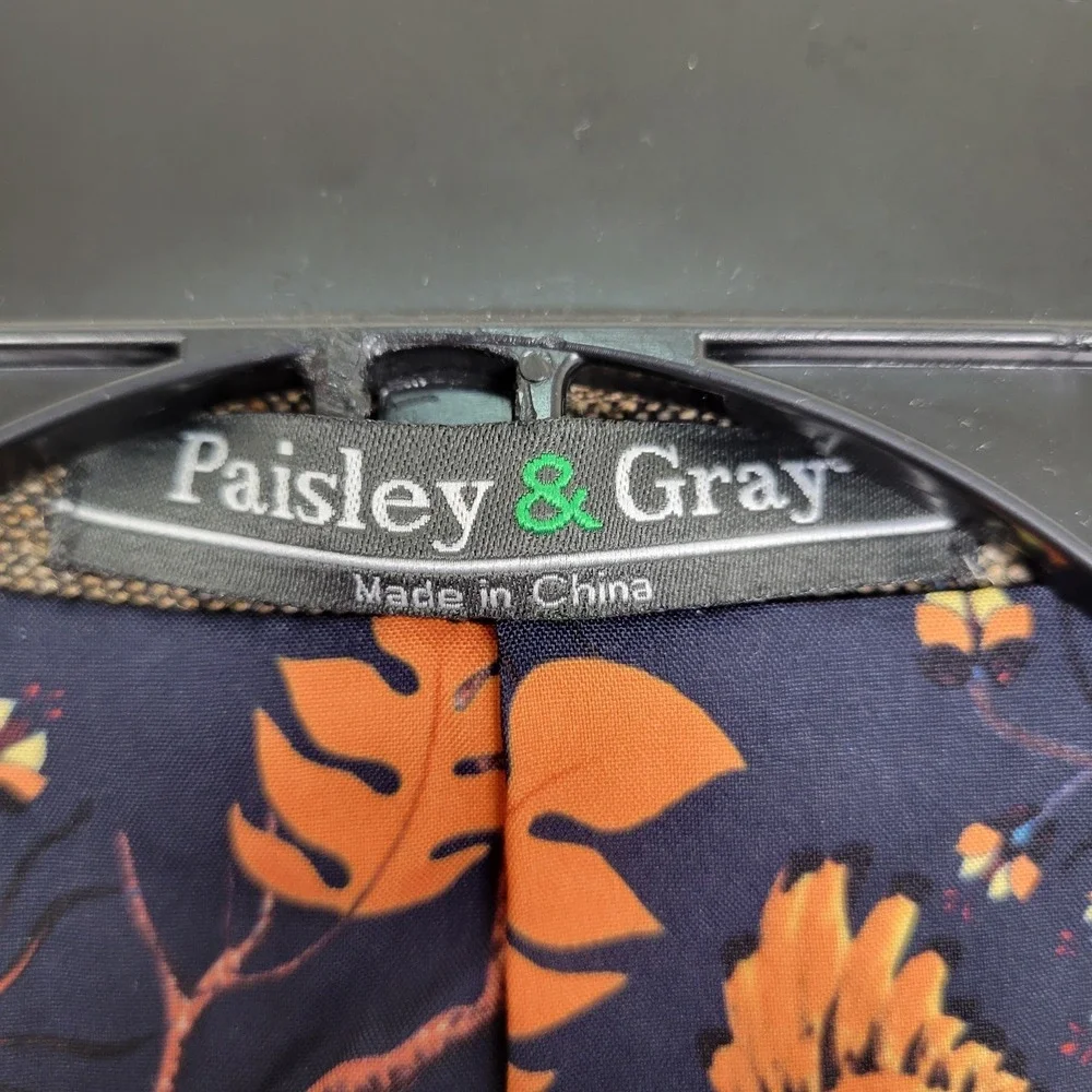 Paisley & Gray Blazer Brown Two Button Slim‎ Fit 42R Floral Bird Print Lining